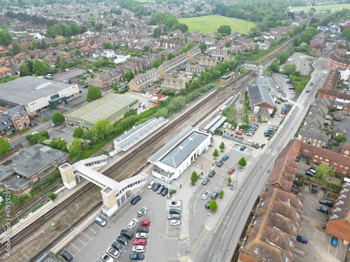 an aerial shot of train tracks in The City of Canterbury in Kent