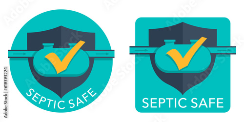Septic safe - color icon with tank and shield 