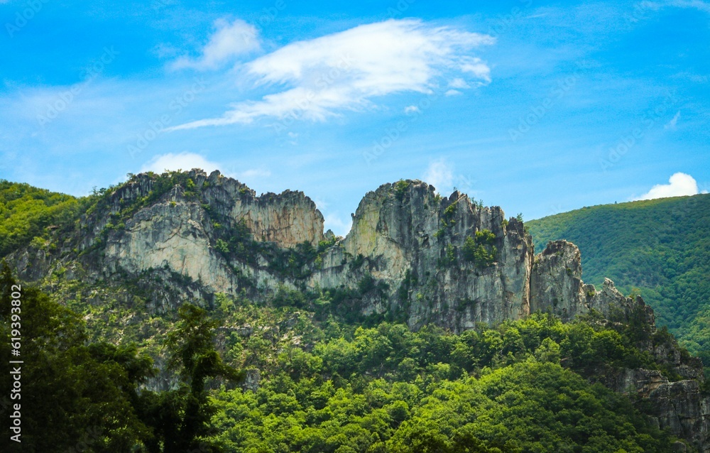 Scenic landscape featuring the Seneca Rocks, West Virginia, United States.