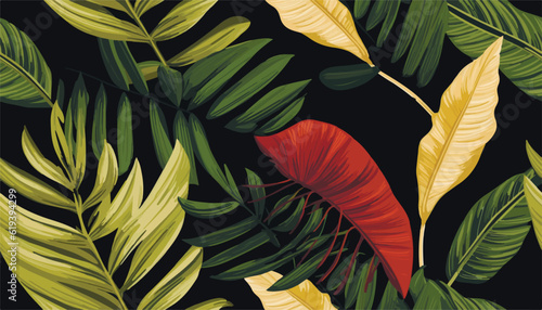 Beautiful bright modern botanical print. Hand drawn leaves collage contemporary seamless pattern.