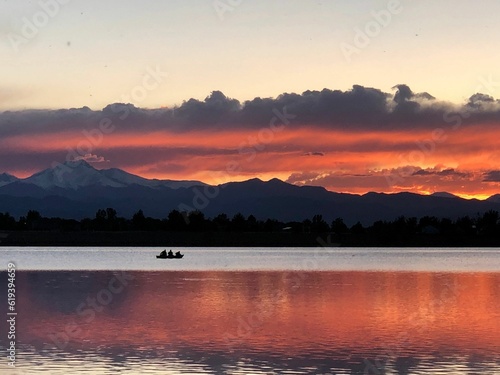 Exquisite sunset, with majestic mountain peaks in the background