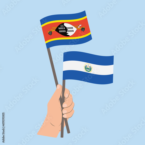 Flags of Eswatini and El Salvador, Hand Holding flags
