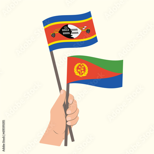 Flags of Eswatini and Eritrea, Hand Holding flags