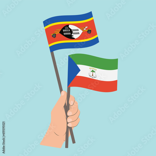 Flags of Eswatini and Equatorial Guinea, Hand Holding flags
