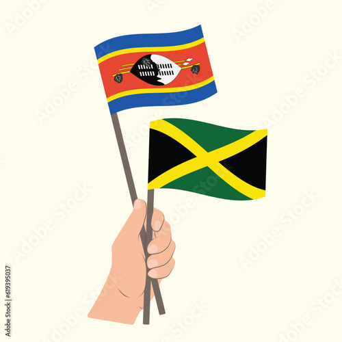 Flags of Eswatini and Jamaica, Hand Holding flags