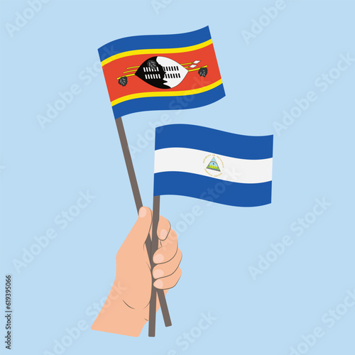 Flags of Eswatini and Nicaragua, Hand Holding flags