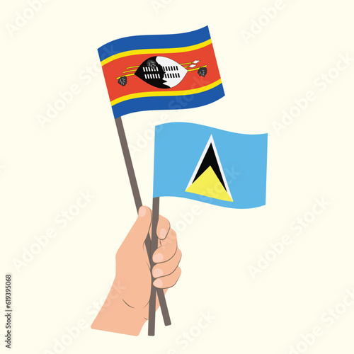 Flags of Eswatini and Saint Lucia, Hand Holding flags