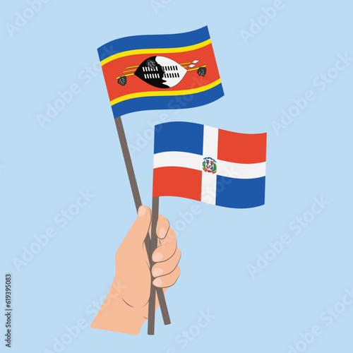 Flags of Eswatini and the Dominican Republic, Hand Holding flags
