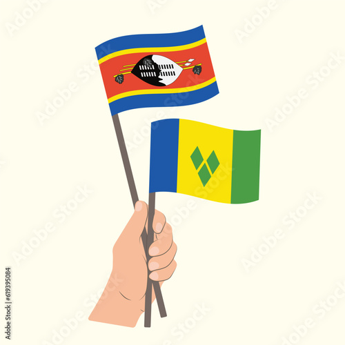 Flags of Eswatini and Saint Vincent and the Grenadines, Hand Holding flags