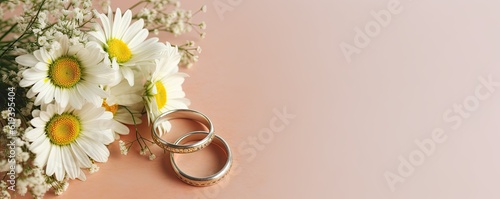 Beauty of gold ring and rose wedding celebration, jewelry with romantic flowers, luxurious table background, love and romance on beautiful anniversary and valentine's day