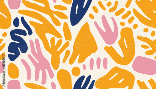 Hand drawn minimal bright abstract organic shapes pattern. Collage contemporary print. Fashionable template for design.