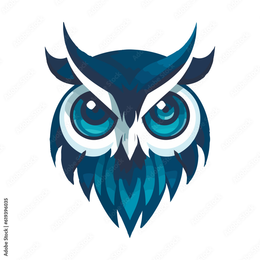 Modern abstract vector illustration of owl with blue undertone.