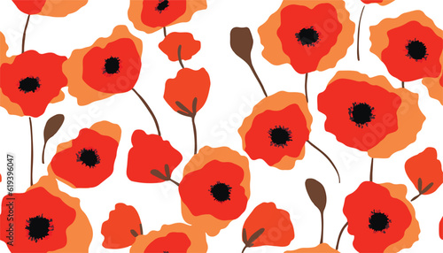 Hand drawn minimal bright abstract poppy flowers pattern. Collage contemporary print. Fashionable template for design.