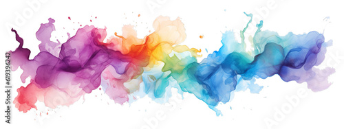 Abstract colorful rainbow color painting illustration - watercolor splashes, isolated on transparent background PNG (Generative Ai)