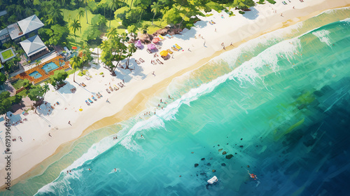 A vibrant aerial view of a tropical beach., Generative Ai