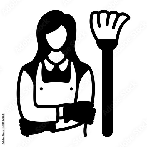 charwoman concept, maidservant vector icon design, Housekeeping symbol, Office caretaker sign, porter or cleanser equipment stock illustration