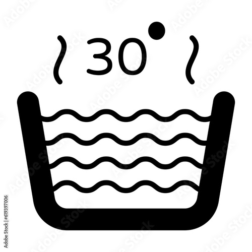 Wash care labels concept, bucket with 30 inside and suggests the maximum temperature vector icon design, Housekeeping symbol, Office caretaker sign, porter or cleanser equipment stock illustration