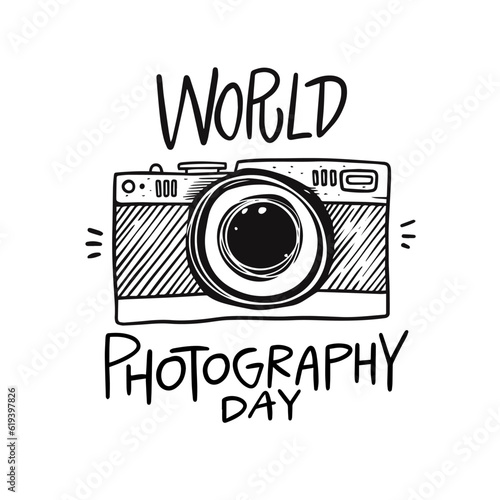 World photography day lettering text and photo camera