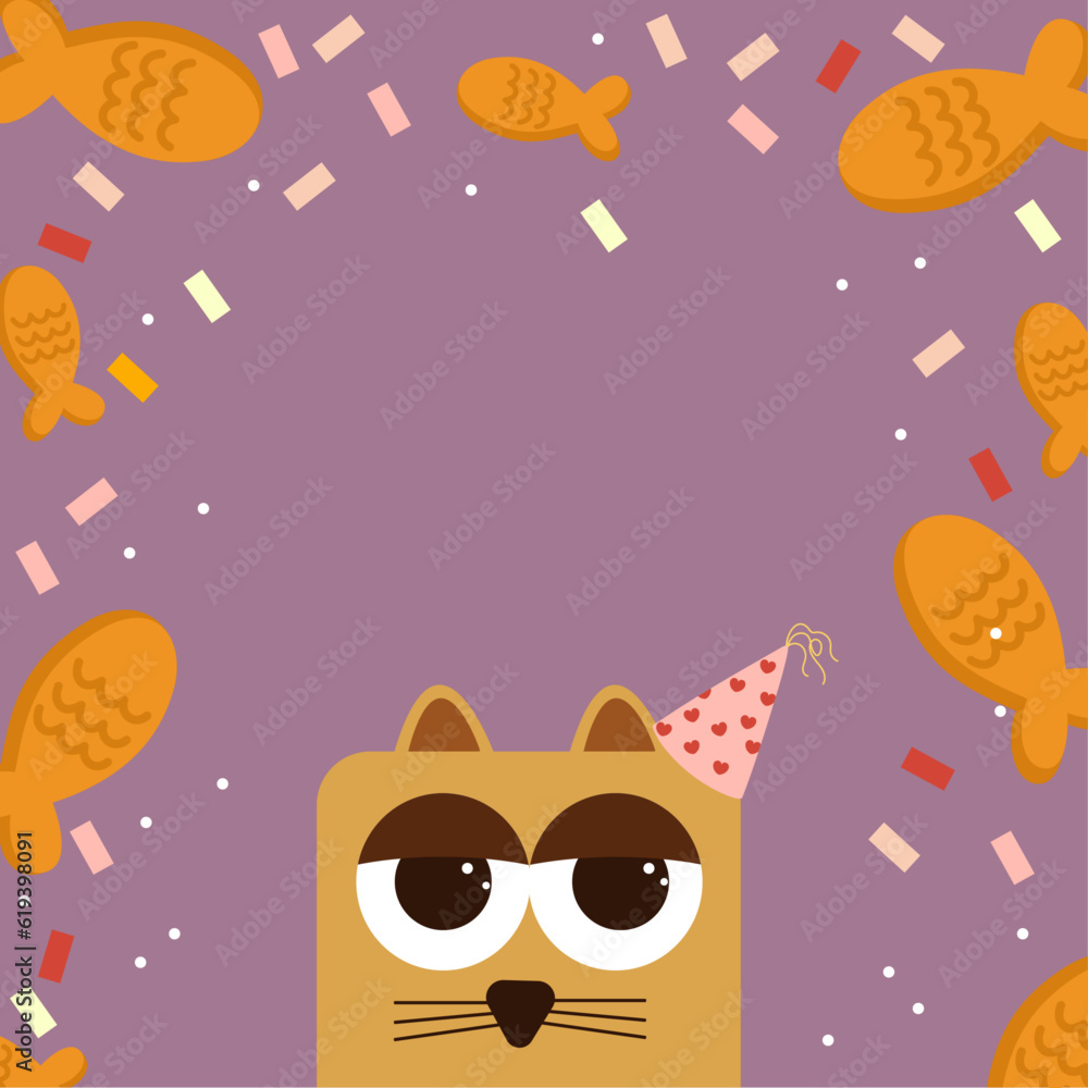 Fototapeta premium Cat Party Hat with invitation banner and element asset for design poster, invitation card, flyer 