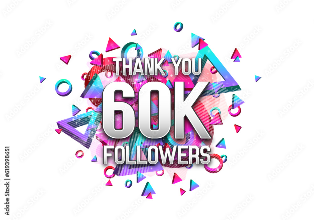 60000 followers. Poster for social network and followers. Vector template for your design.