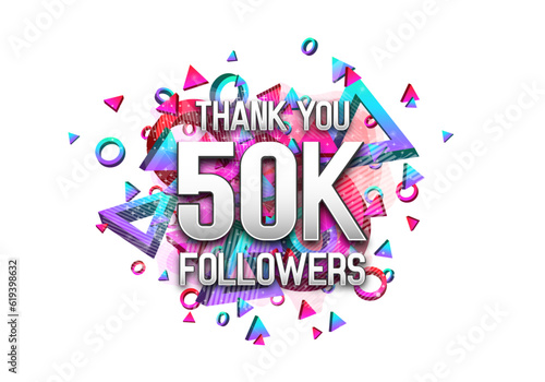 50000 followers. Poster for social network and followers. Vector template for your design.