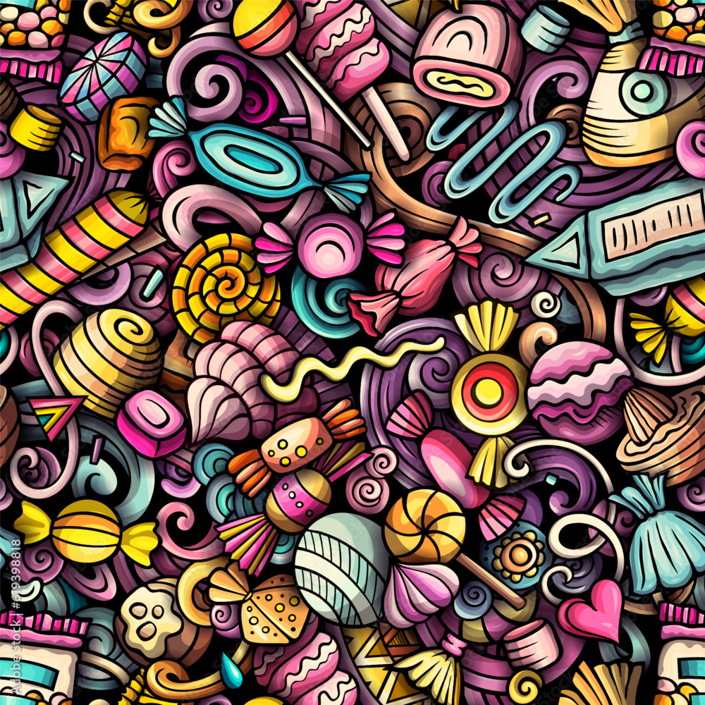 Fototapeta premium Cartoon doodles Candies seamless pattern