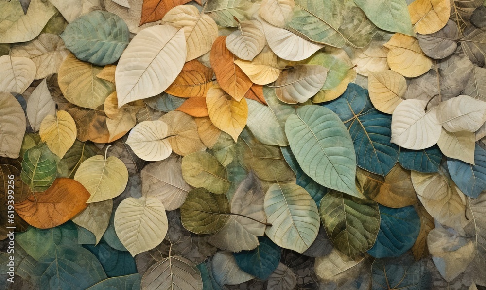  a bunch of leaves that are laying on the ground together.  generative ai