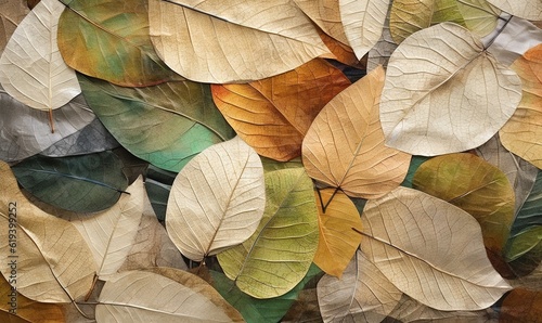  a bunch of leaves that are on the ground together in a pile. generative ai