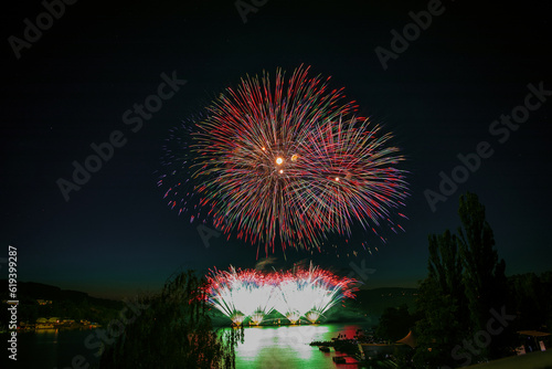 Fireworks above the water surface