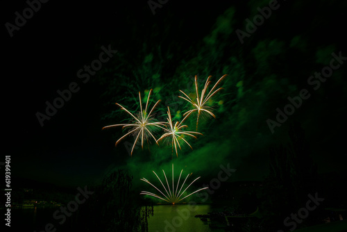 Fireworks above the water surface