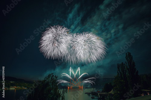 Fireworks above the water surface