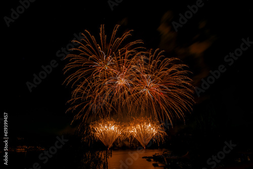 Fireworks above the water surface
