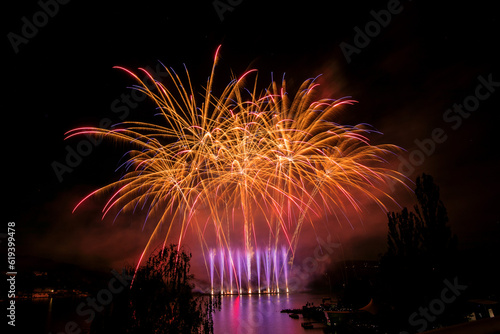 Fireworks above the water surface