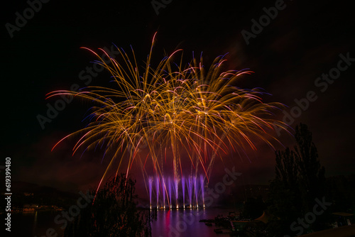 Fireworks above the water surface