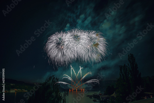 Fireworks above the water surface