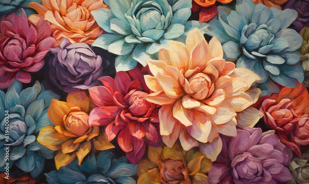  a painting of a bunch of flowers painted on a wall.  generative ai