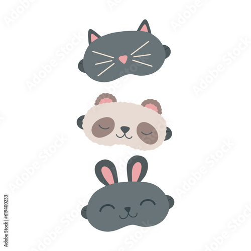 Set of sleeping masks in cartoon flat style. Vector eye mask. Night relax accessory.