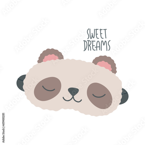 Panda sleeping masks in cartoon flat style. Vector eye mask. Night relax accessory.