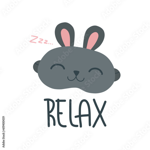 Bunny or rabbit sleeping masks in cartoon flat style. Vector eye mask. Night relax accessory.