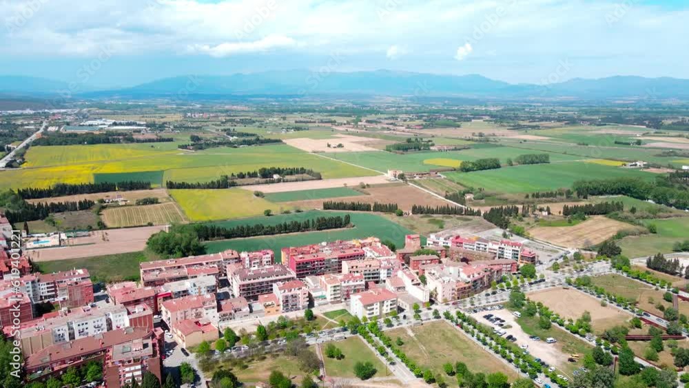 Aerial view of city of Figueres and surrounding nature scene in Figueres Catalonia Aerial view of city of Figueres and surrounding nature scene in Figueres Catalonia