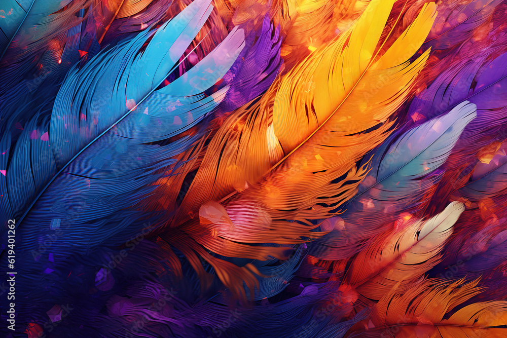 Obraz premium The colorful animal bird feathers in the black background