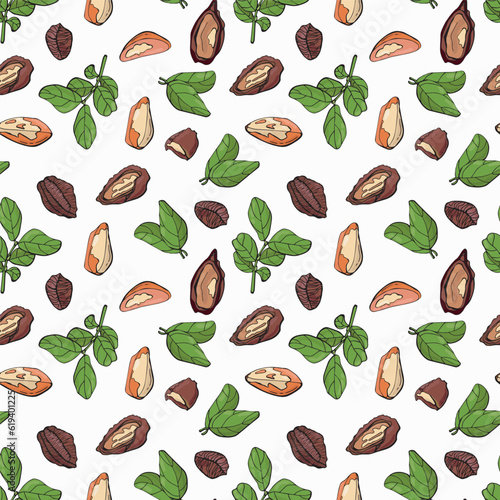 Seamless pattern with brazil nuts. Design for fabric, textile, wallpaper, packaging.	
