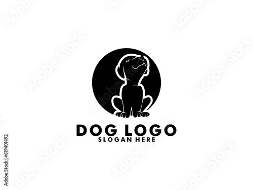 Dog logo vector, simple minimal dog care logo design, silhouette dog logo