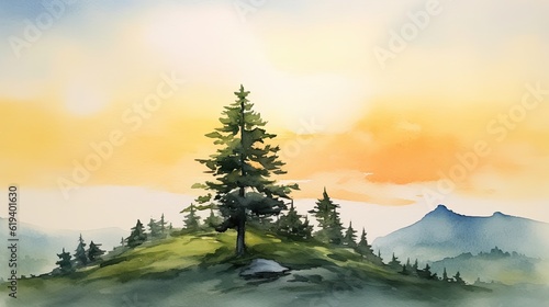 Light watercolor of pine tree