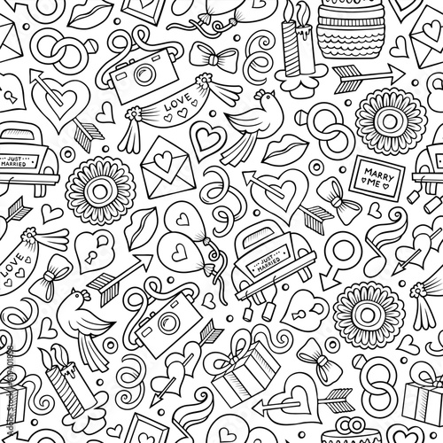 Cartoon doodles wedding seamless pattern