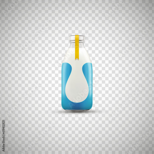 Classic Glass Milk Bottle With Blue Label Isolated On White Background Realistic Vector Illustration