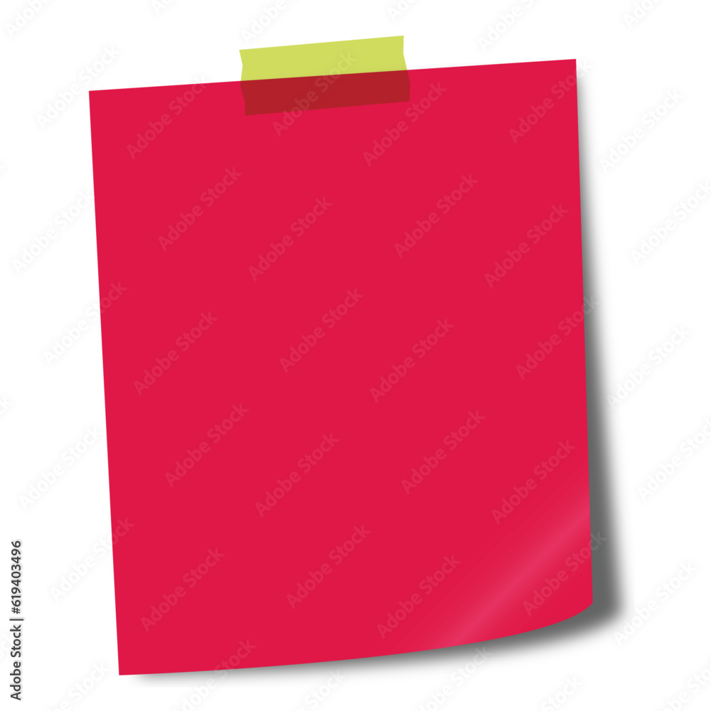 Pink sticky note glued to the board with tape isolated on transparent background. Post it notes with shadow. Pink sticky note glued to the board with tape isolated on transparent background. Post it notes with shadow.