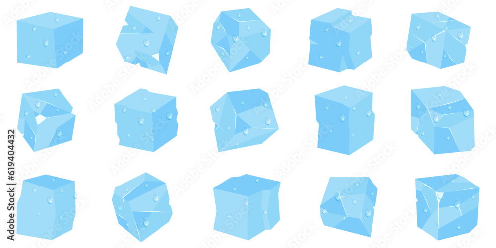 Flat ice cube collection. Set of flat ice cube block Flat ice cube collection. Set of flat ice cube block