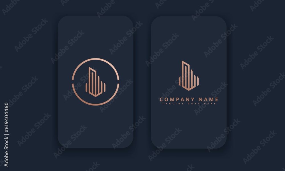 Black And Gold Initial Real Estate Logo On Black Background. Flat Vector Logo Design Template Element For Construction Architecture Building Logos.