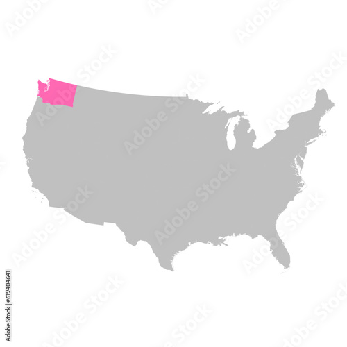 Vector map of the state of Washington highlighted highlighted in bright pink on a map of United States of America.